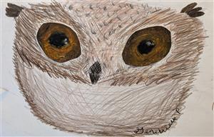 3rd grade artwork depicting a drawn creature with detailed eyes